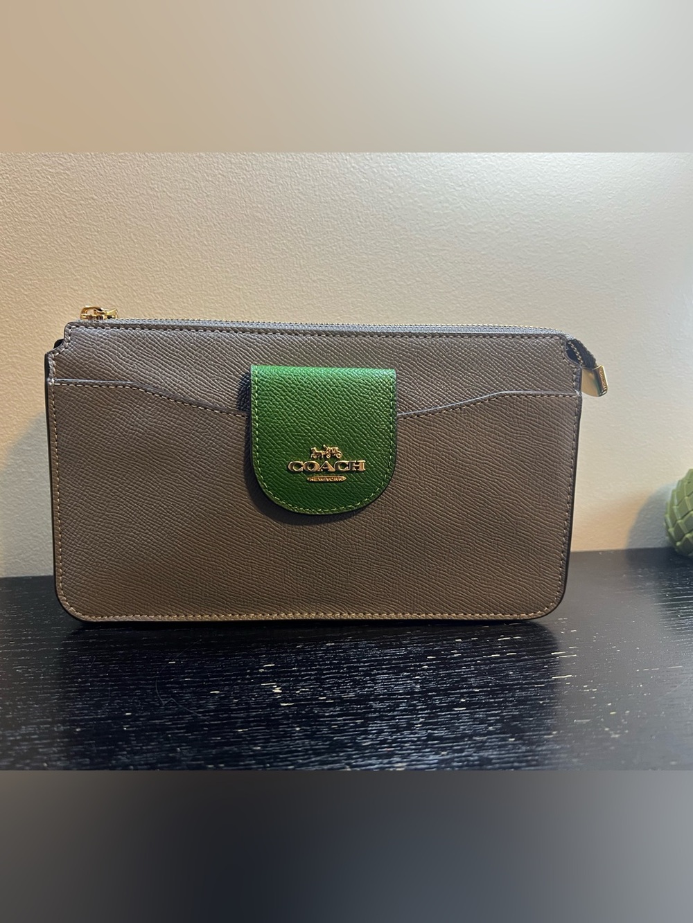 Coach Poppy Crossbody Bag set in a colorblock stone and kelly green